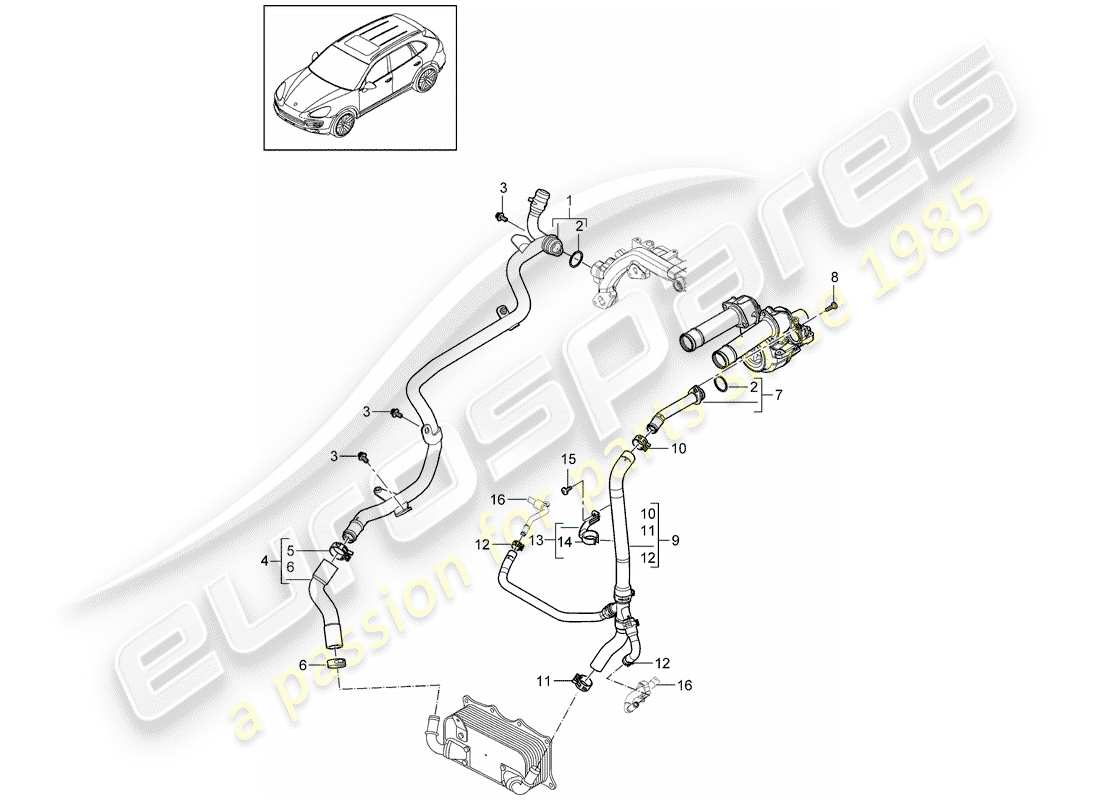 porsche cayenne e2 (2013) water cooling 2 part diagram