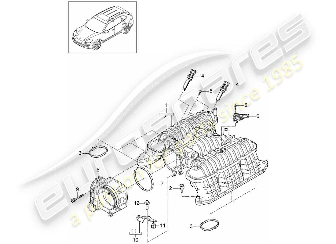 porsche cayenne e2 (2013) intake air distributor part diagram