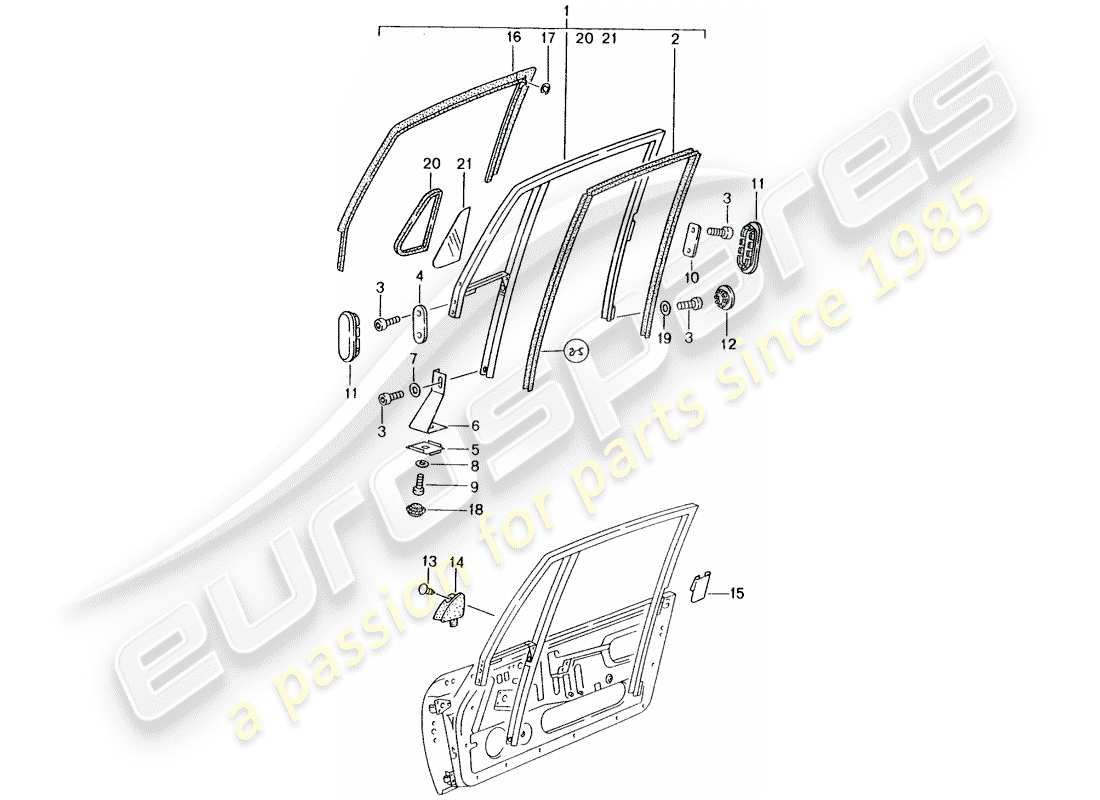 porsche 993 (1996) window frame part diagram