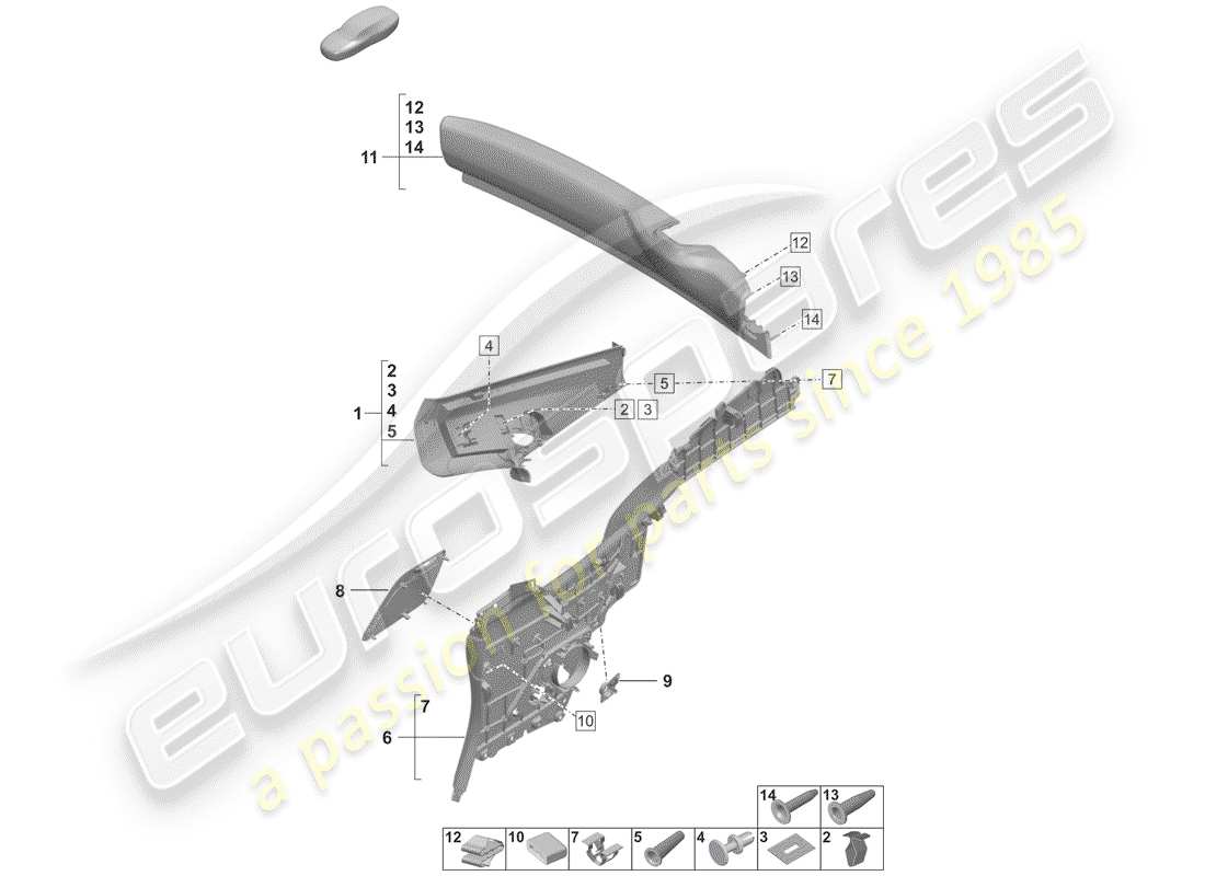 porsche 2019 lining, pillar c parts diagram