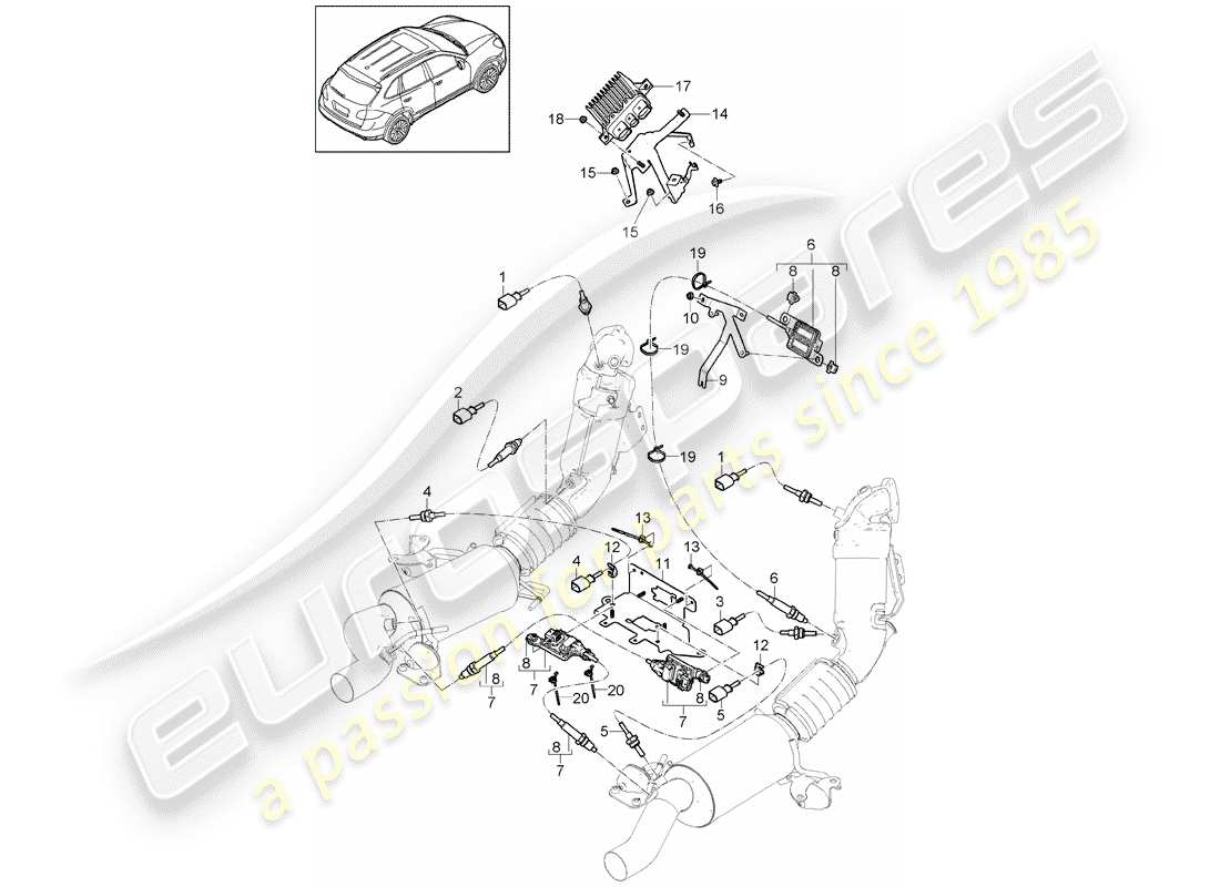 porsche cayenne e2 (2018) exhaust system part diagram