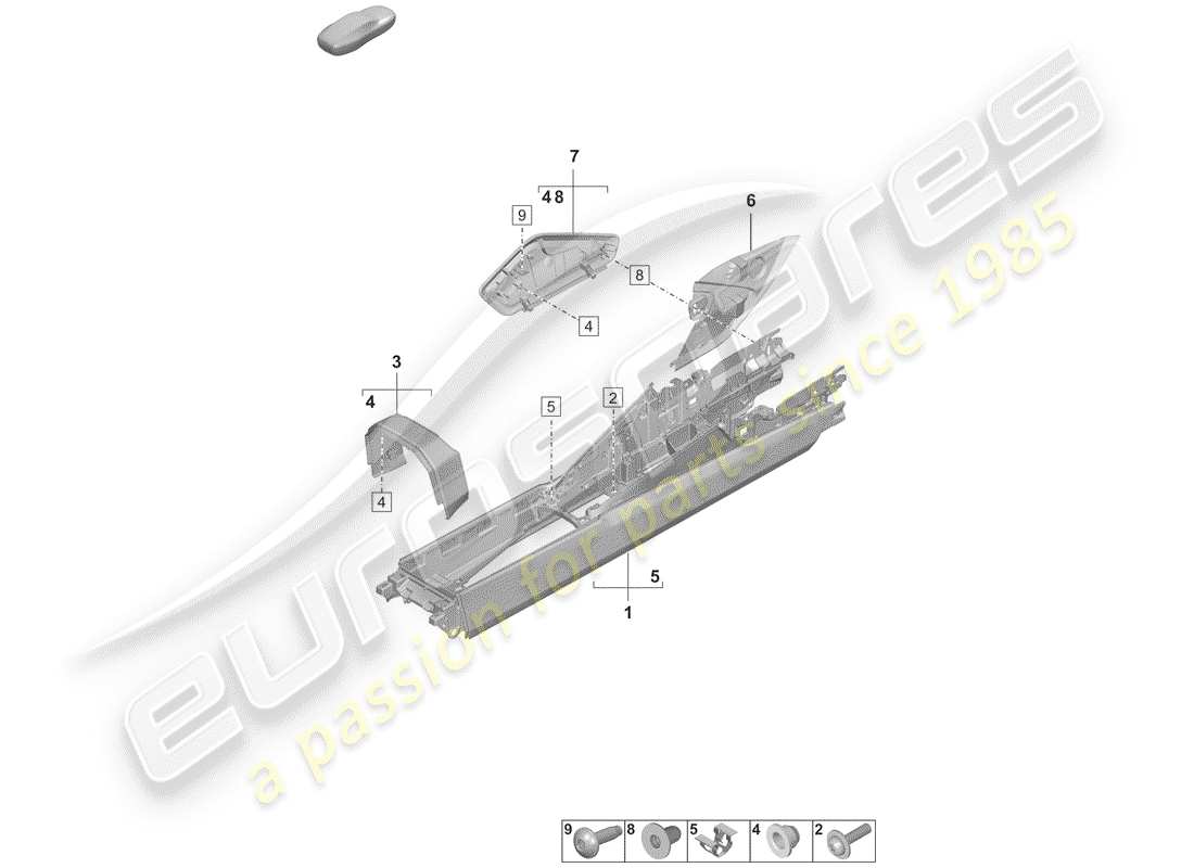 porsche 992 (2020) center console part diagram