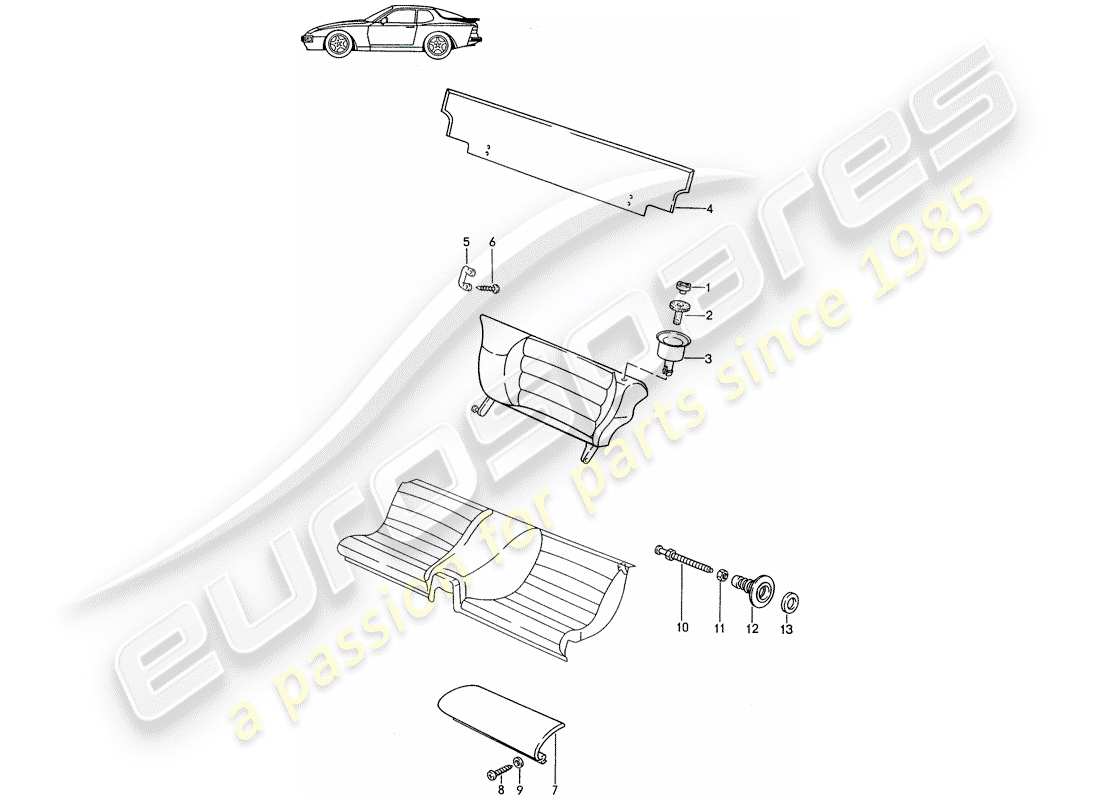 porsche seat 944/968/911/928 (1995) emergency seat - divided - single parts - d >> - mj 1988 parts diagram