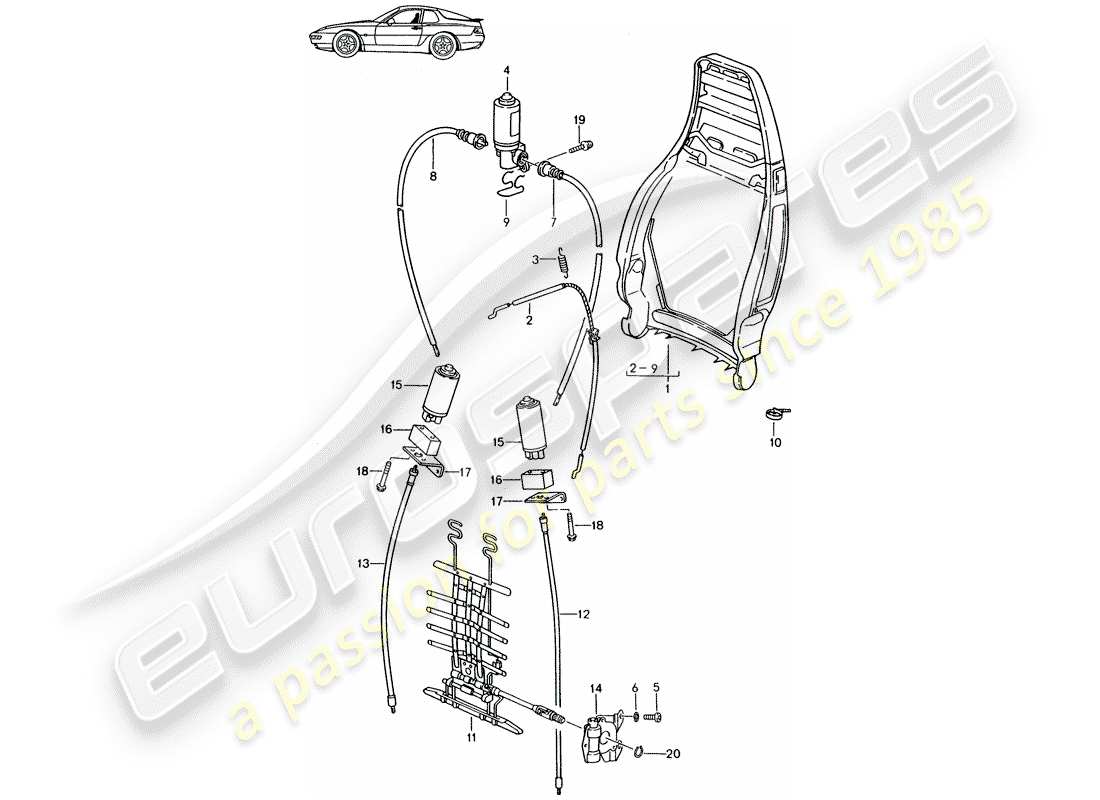 porsche seat 944/968/911/928 (1993) backrest frame - electric - manually - lumbar support - d - mj 1992>> - mj 1995 part diagram