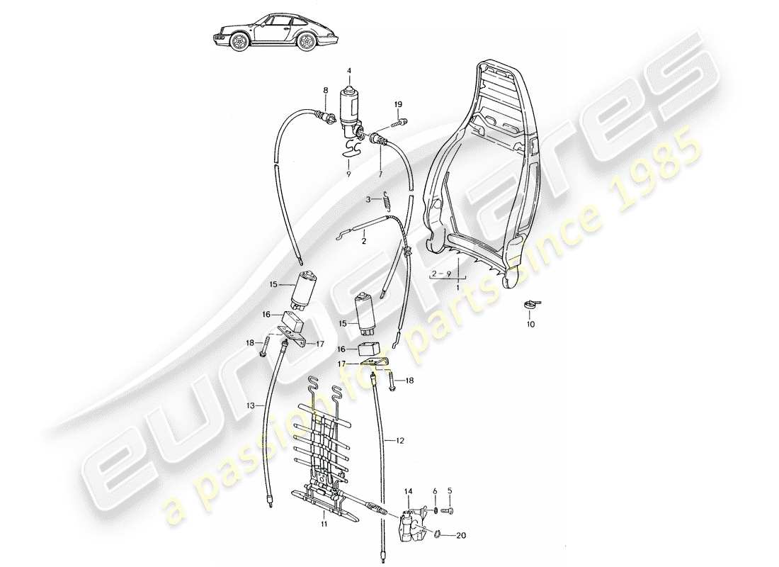 porsche seat 944/968/911/928 (1994) backrest frame - electric - manually - lumbar support - d - mj 1989>> - mj 1994 parts diagram