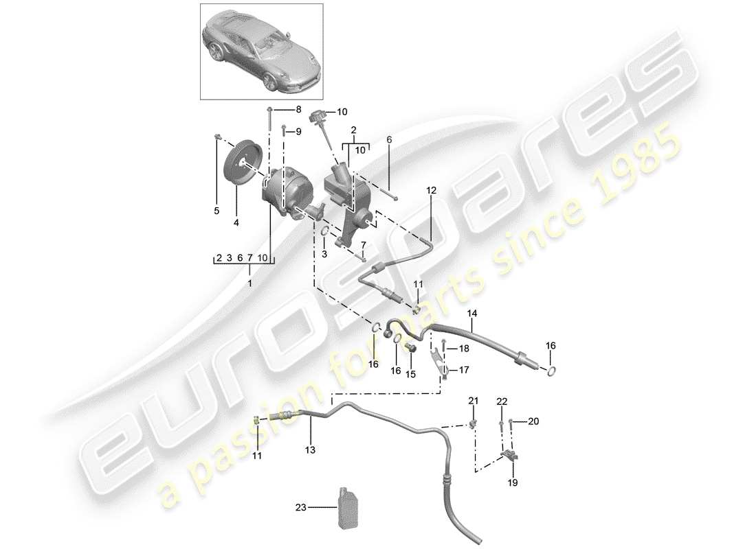 porsche 991 turbo (2014) hydraulic line parts diagram