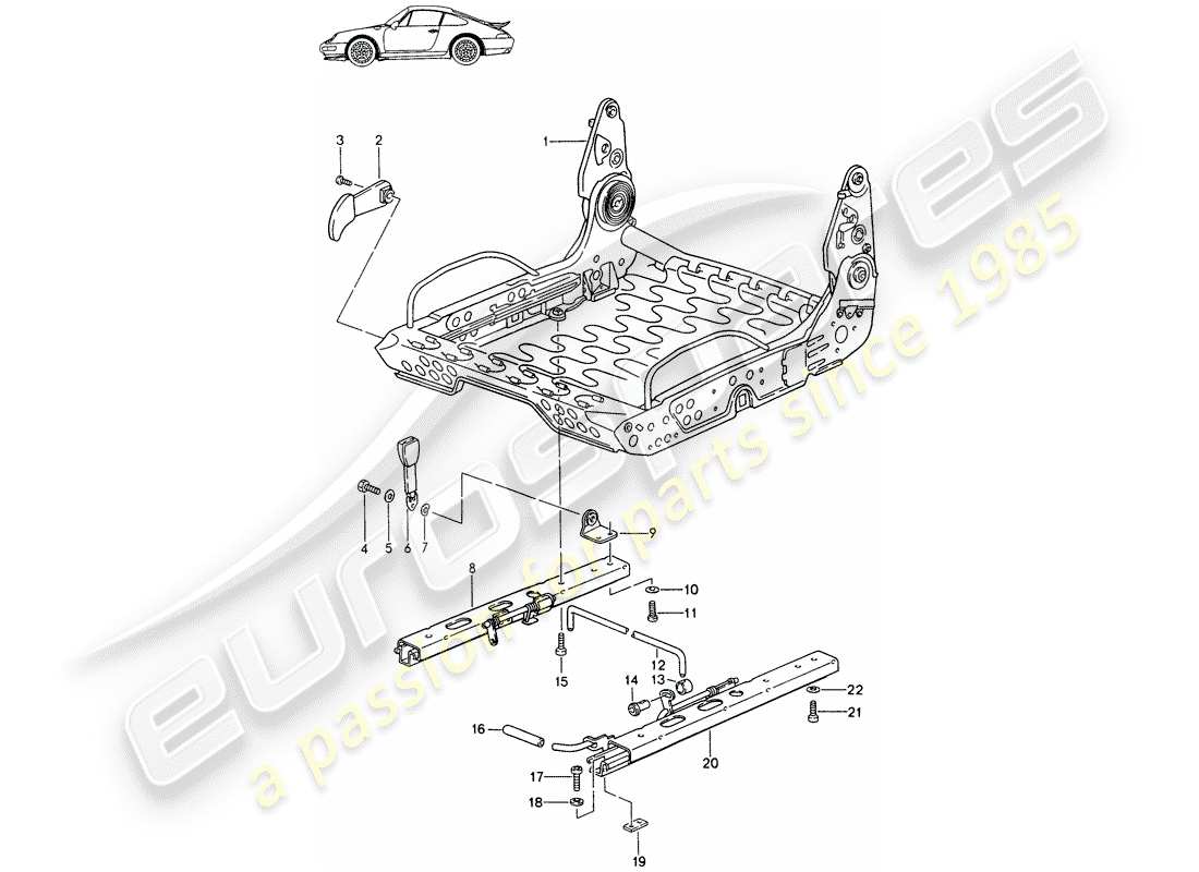 porsche seat 944/968/911/928 (1994) frame for seat - sports seat - manually adjustable - d - mj 1995>> - mj 1996 parts diagram