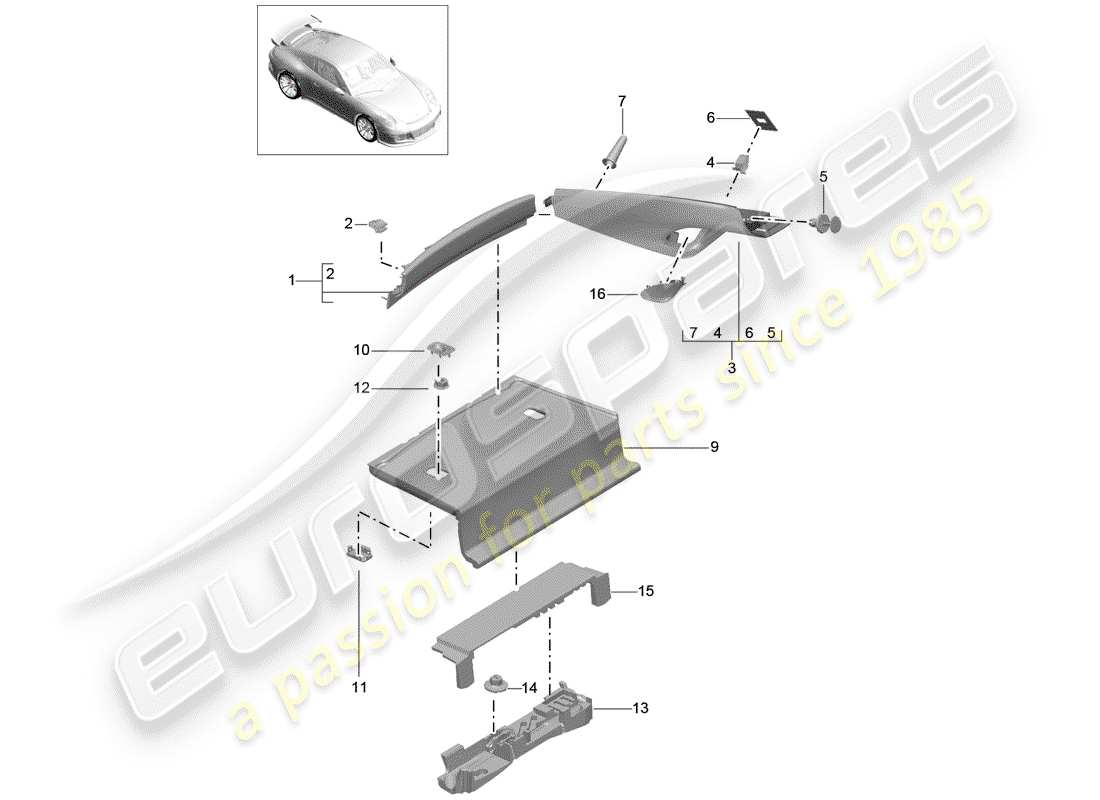porsche 991r/gt3/rs (2020) trims parts diagram