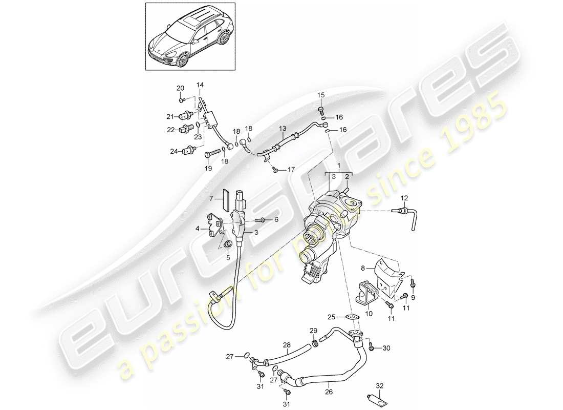 porsche cayenne e2 (2018) exhaust gas turbocharger part diagram