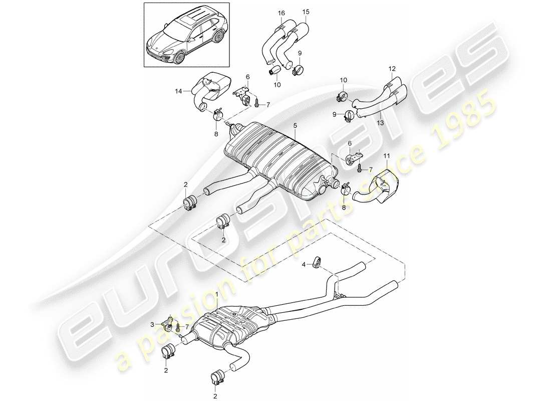 porsche cayenne e2 (2018) exhaust system part diagram