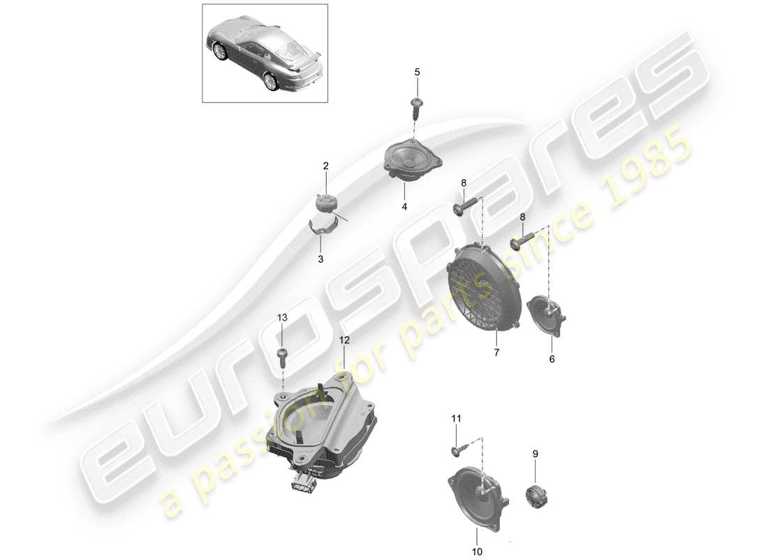 porsche 991r/gt3/rs (2015) loudspeaker parts diagram