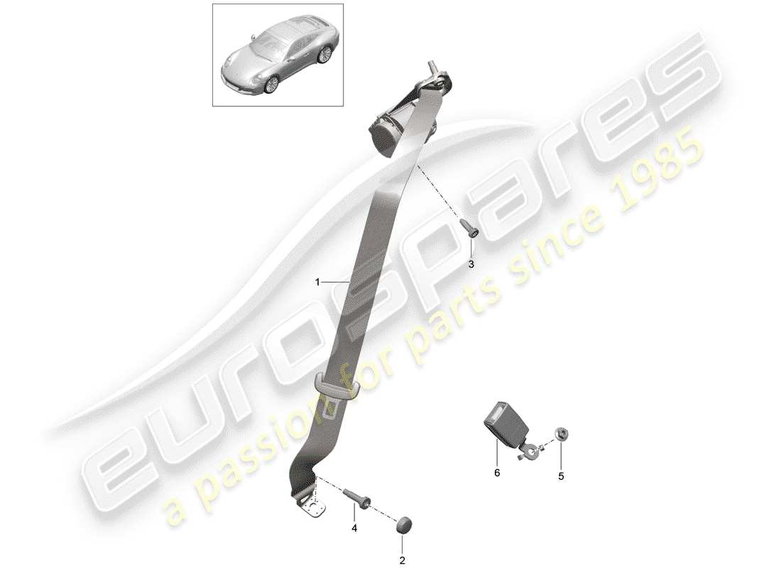 porsche 991 gen. 2 (2019) three-point seat belt part diagram