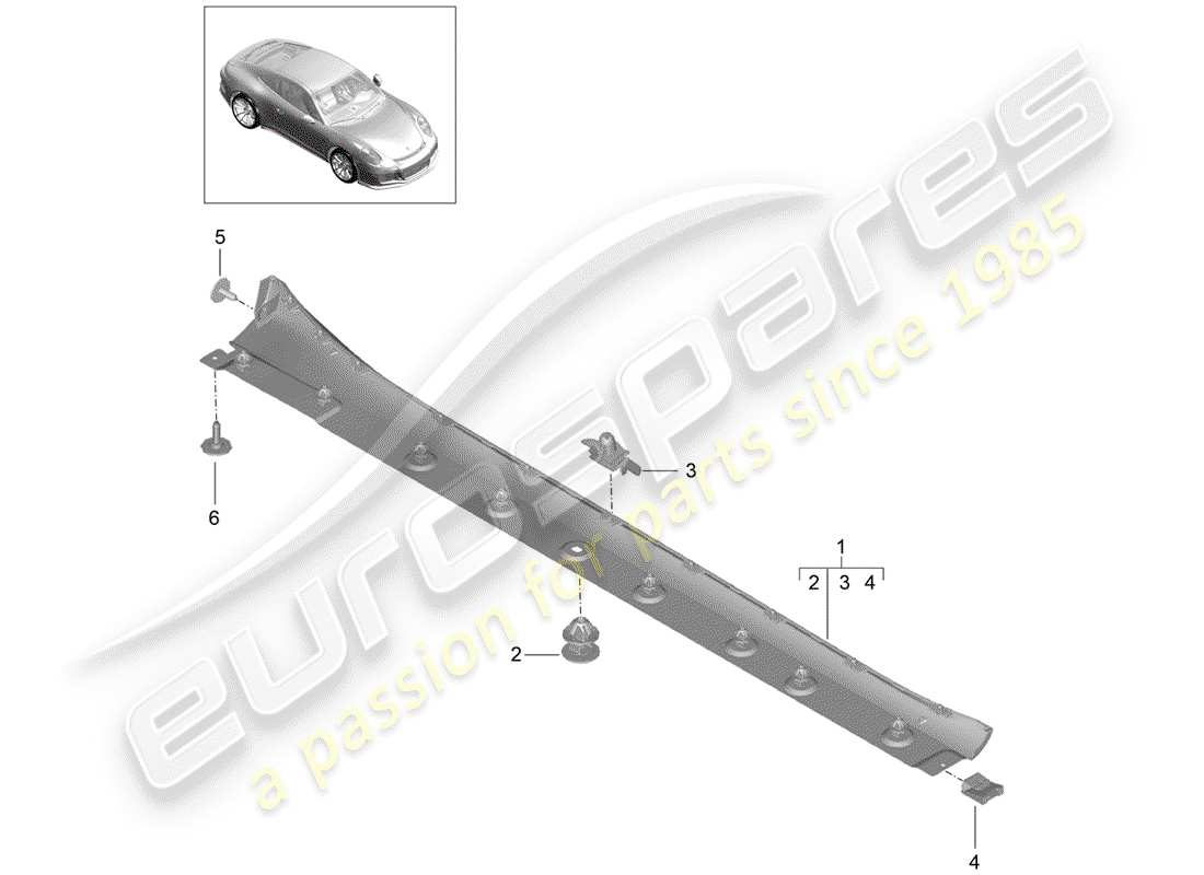 porsche 991r/gt3/rs (2015) side member trim parts diagram