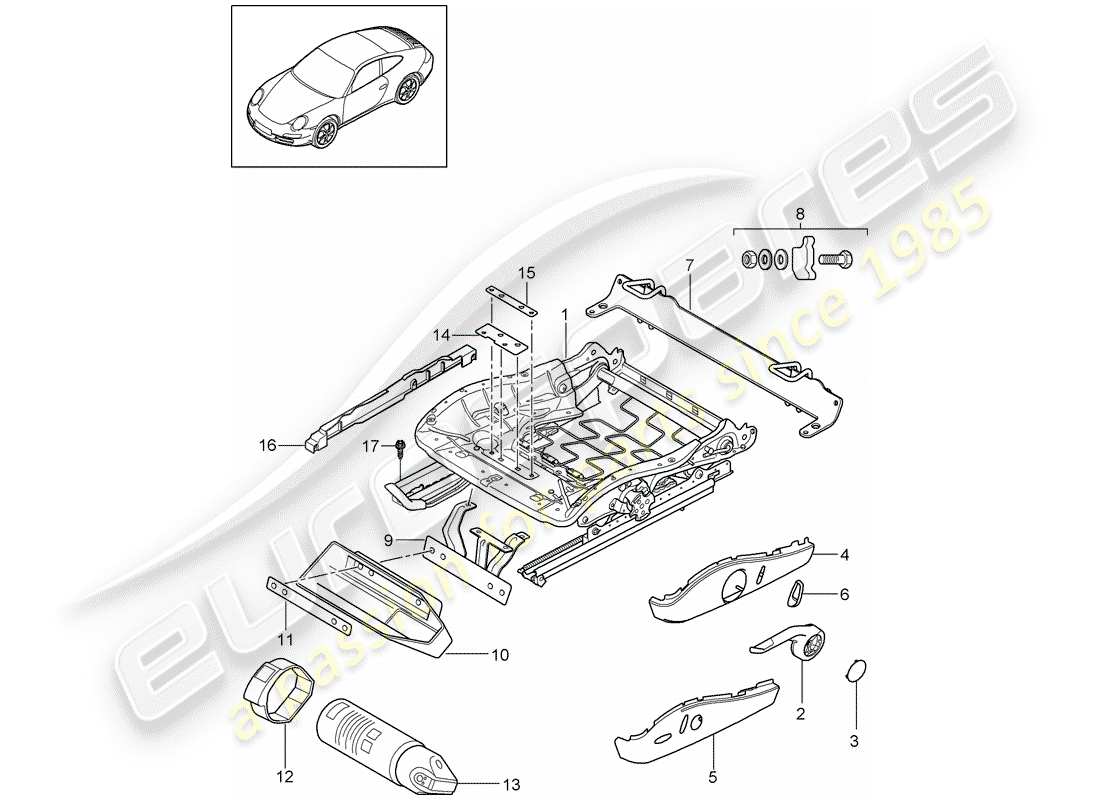 porsche 997 gen. 2 (2012) seat frame part diagram
