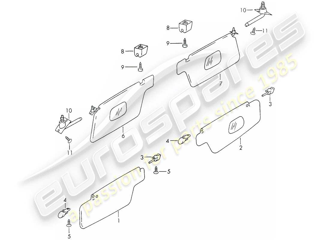 porsche 911 (1973) sun vizors part diagram