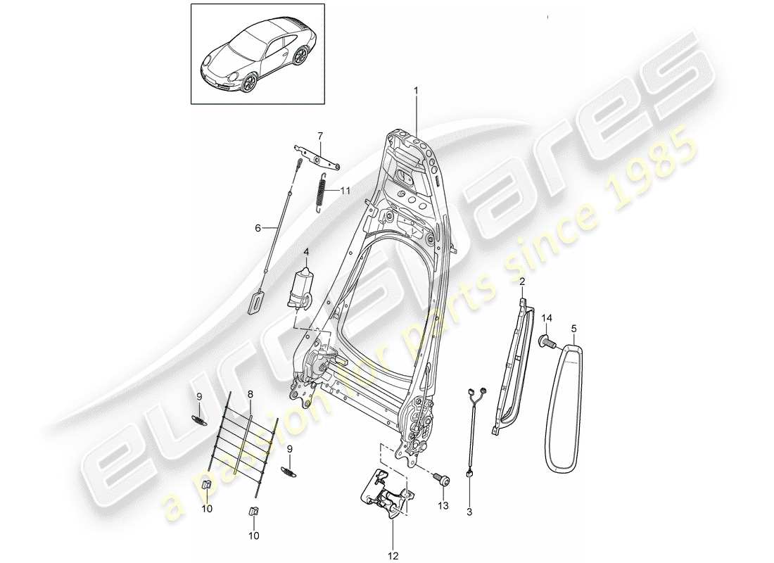 porsche 997 gen. 2 (2012) backrest frame part diagram