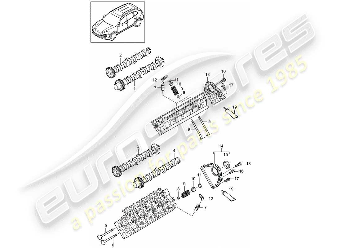 porsche cayenne e2 (2016) camshaft, valves part diagram