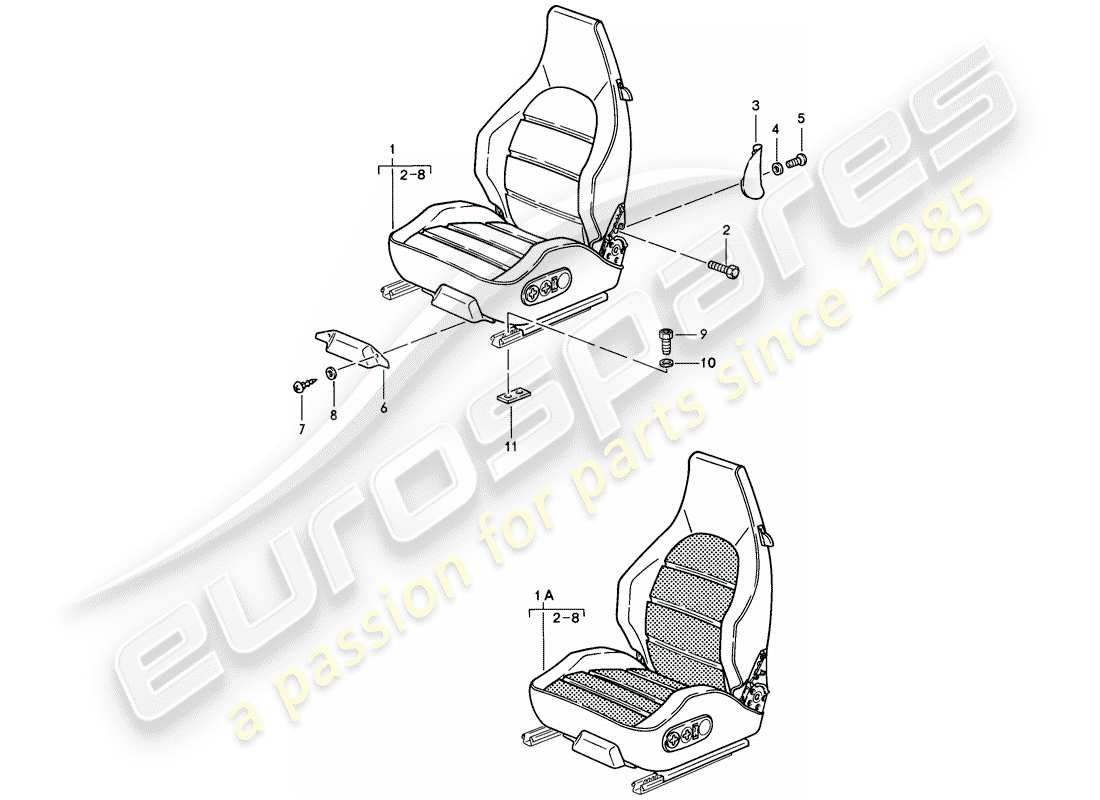 porsche 928 (1985) sports seat - electrically adjustable - d - mj 1985>> part diagram