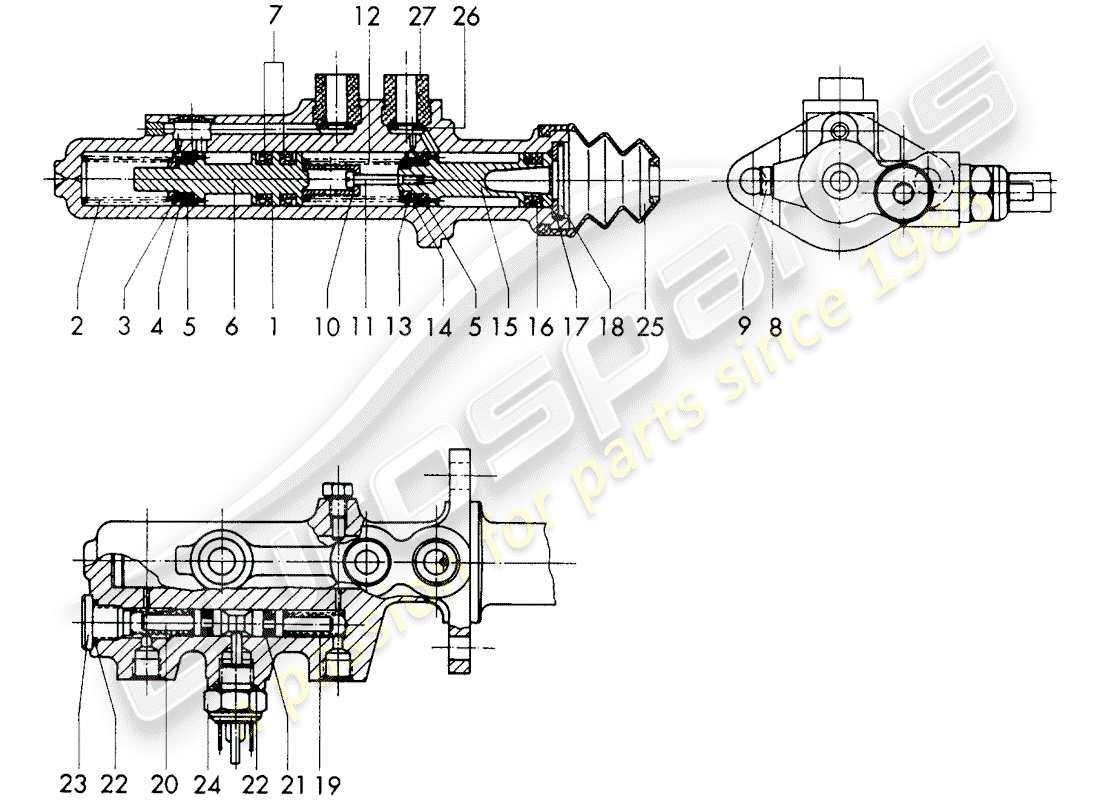 porsche 911/912 (1966) brake master cylinder - $ 19,05 - with: - warning function - single parts - d - mj 1969>> - mj 1969 parts diagram