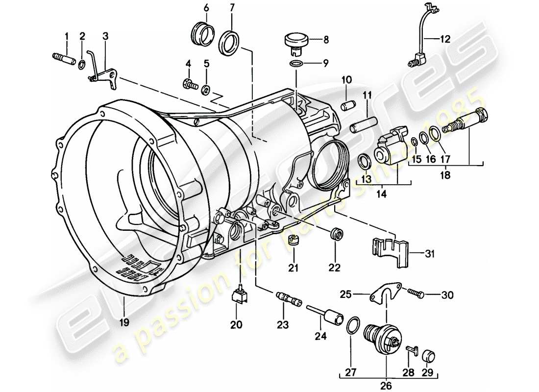 porsche 928 (1985) automatic transmission - transmission case - accessories parts diagram