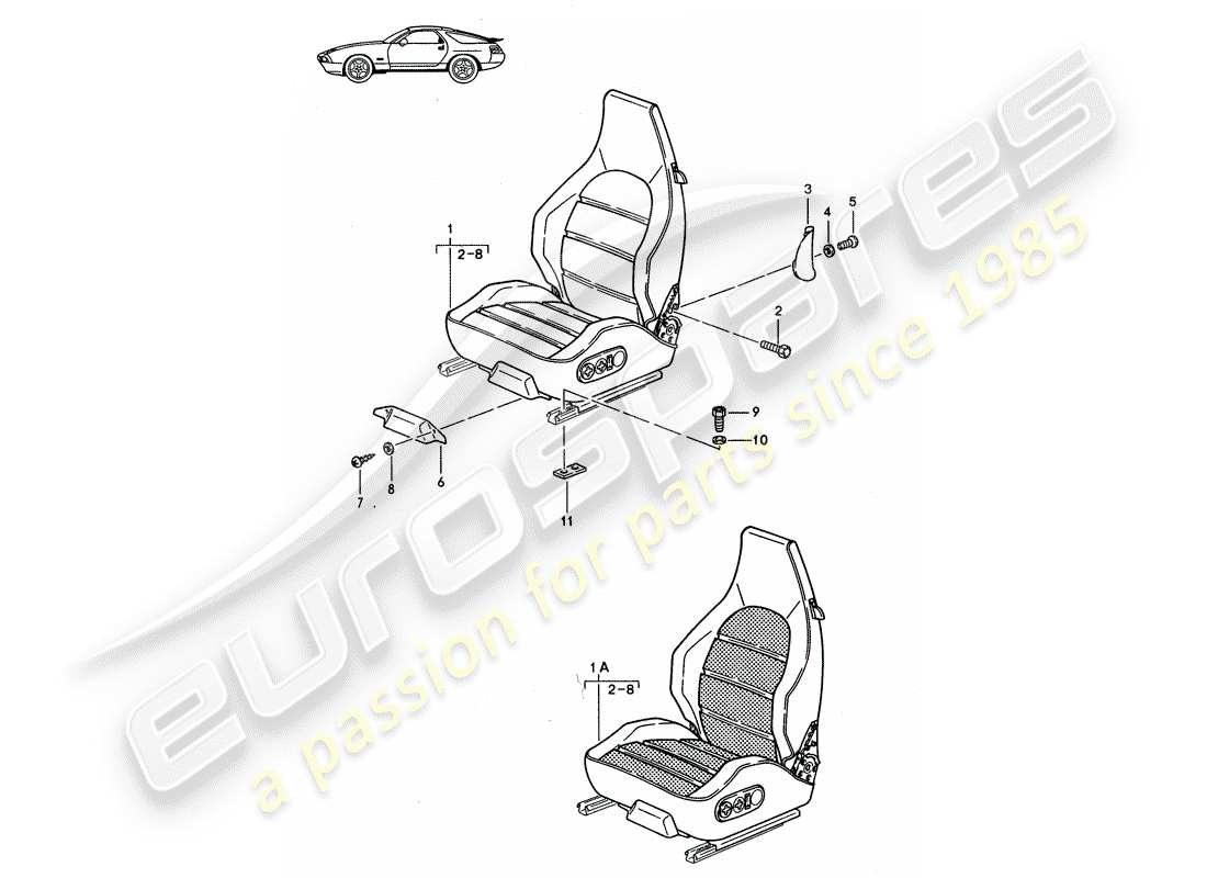 porsche seat 944/968/911/928 (1988) sports seat - complete - d - mj 1987>> part diagram