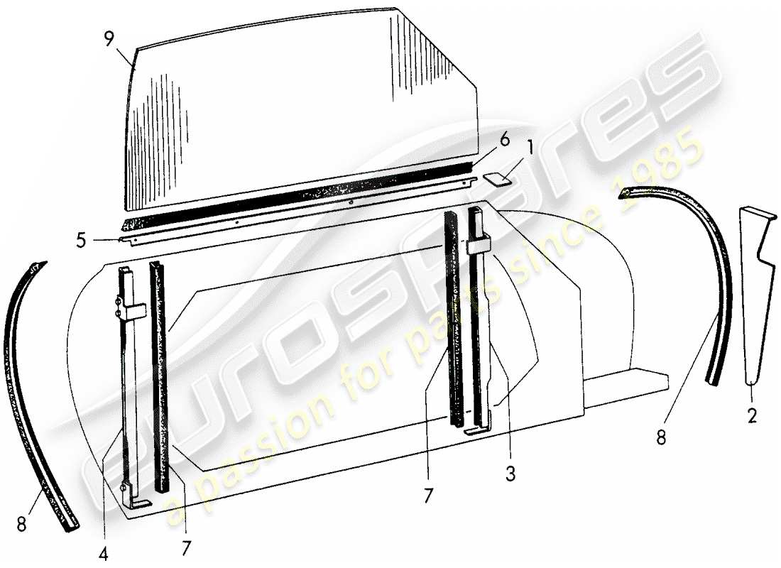 porsche 356/356a (1952) door window parts diagram