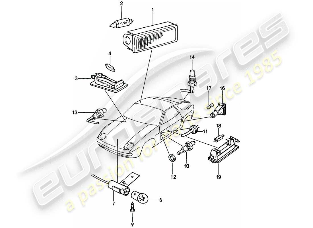 porsche 928 (1981) interior lights parts diagram