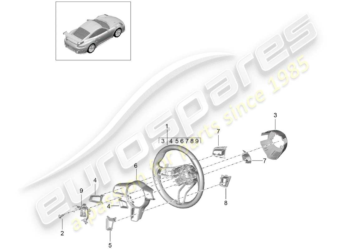 porsche 991 turbo (2019) steering wheel part diagram