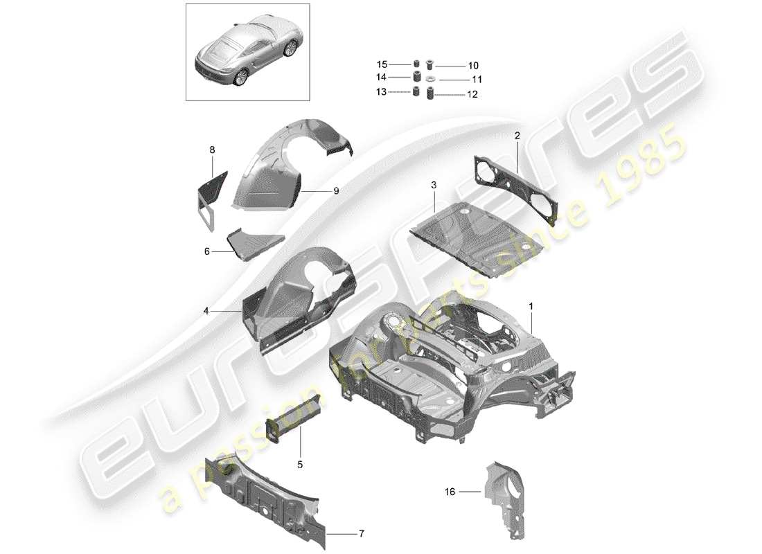 porsche cayman 981 (2014) rear end parts diagram