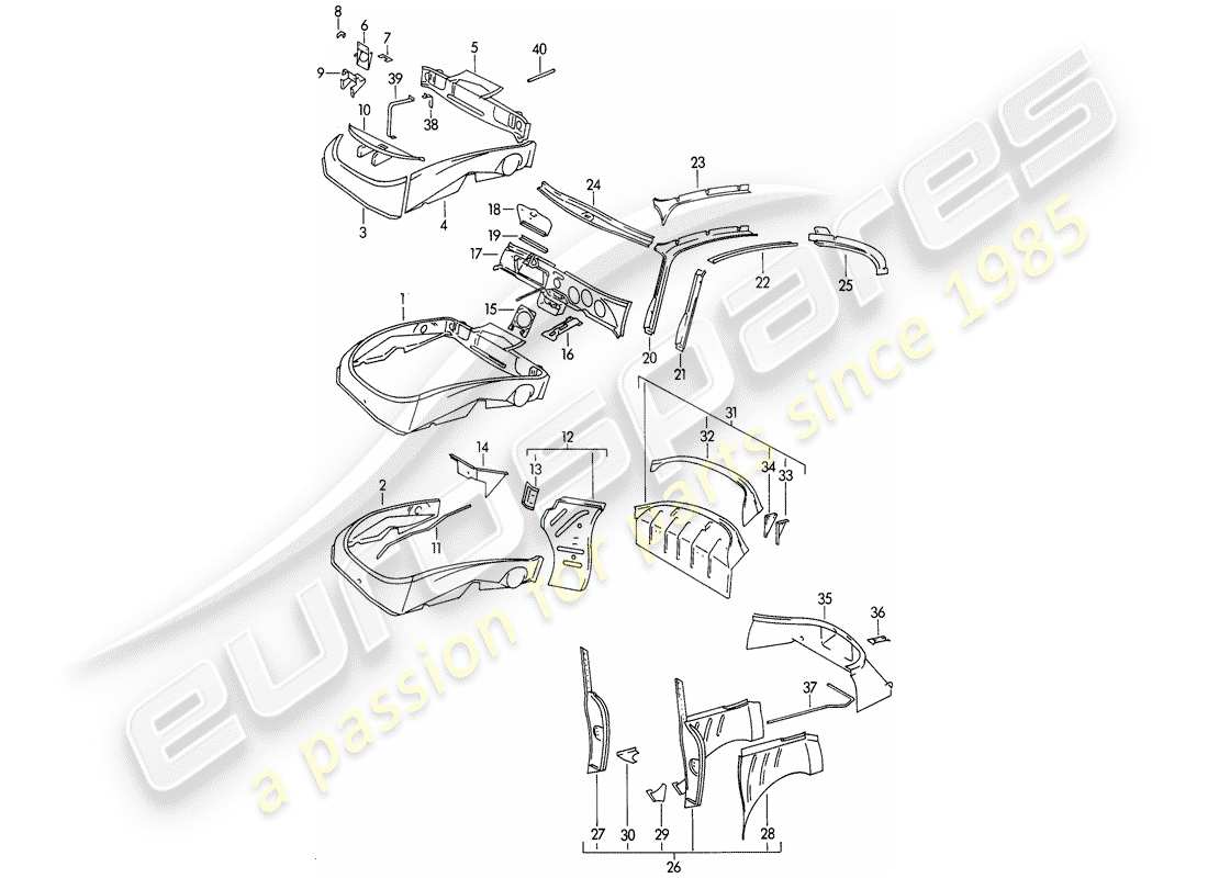 porsche 356b/356c (1960) interior panelling part diagram