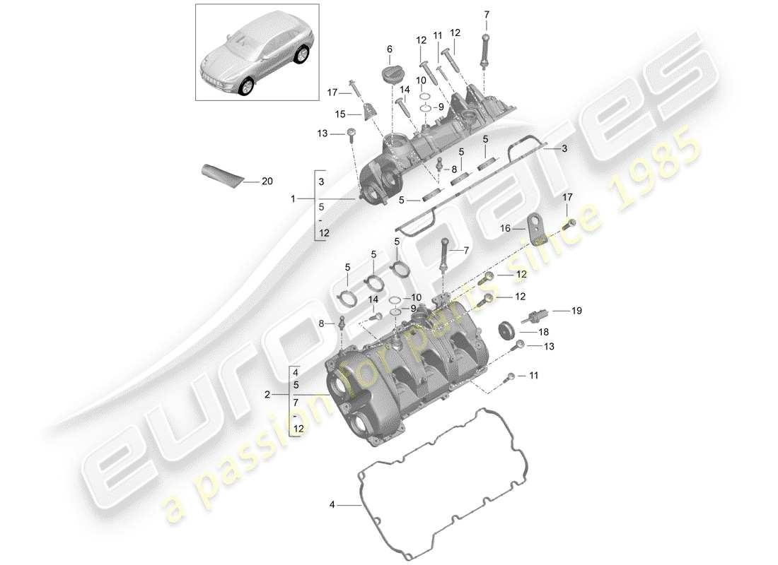 porsche macan (2018) valve cover part diagram