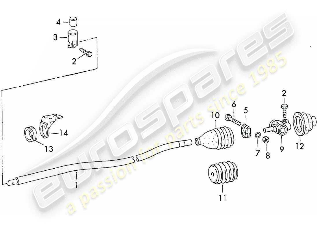 porsche 911 (1973) selector shaft - and - shift rod coupling part diagram