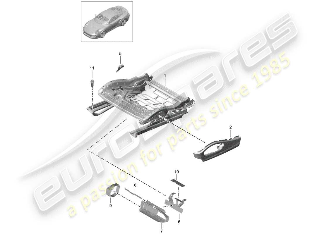 porsche 991 t/gt2rs seat frame part diagram