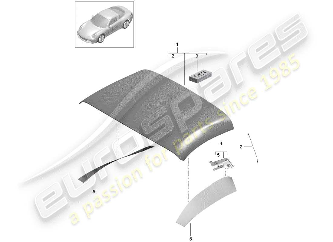 porsche 991 (2015) convertible top covering part diagram