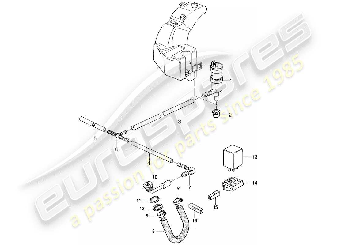 porsche 924 (1980) headlight washer system part diagram