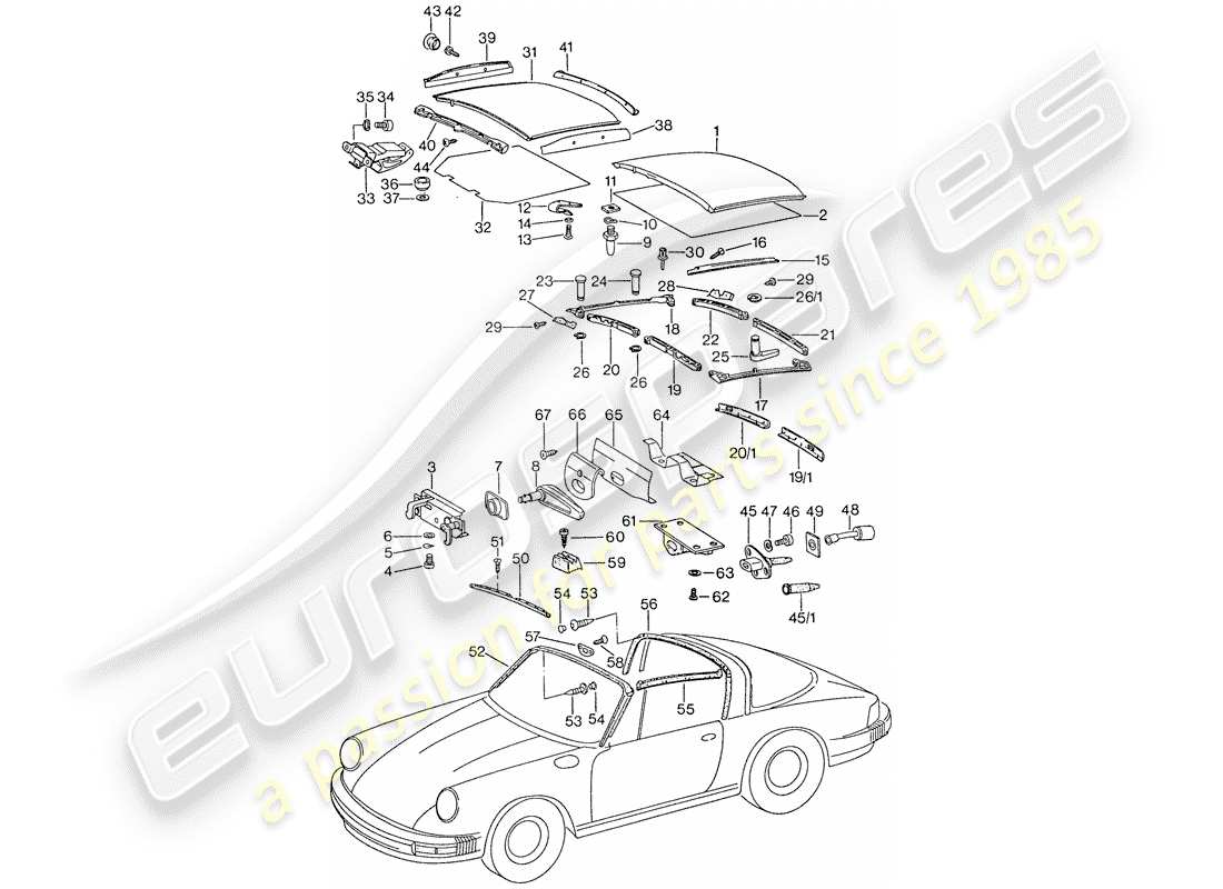 porsche 911 (1977) soft top part diagram