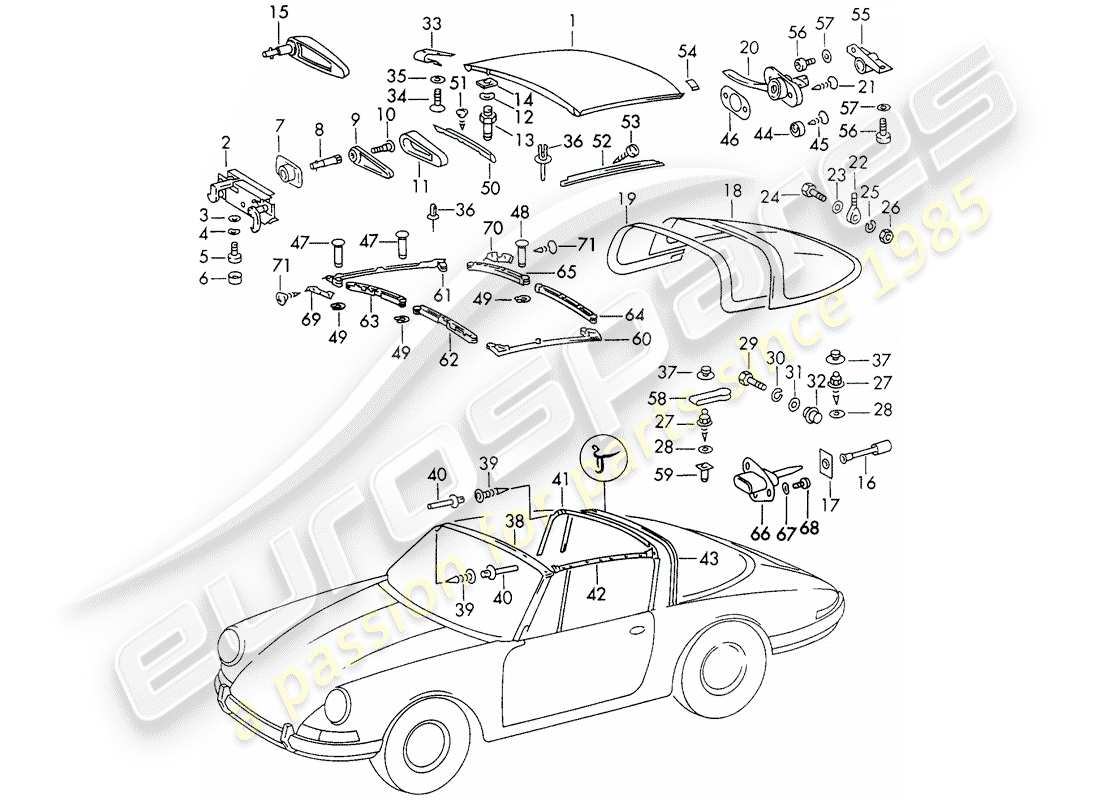 porsche 911 (1973) roof part diagram