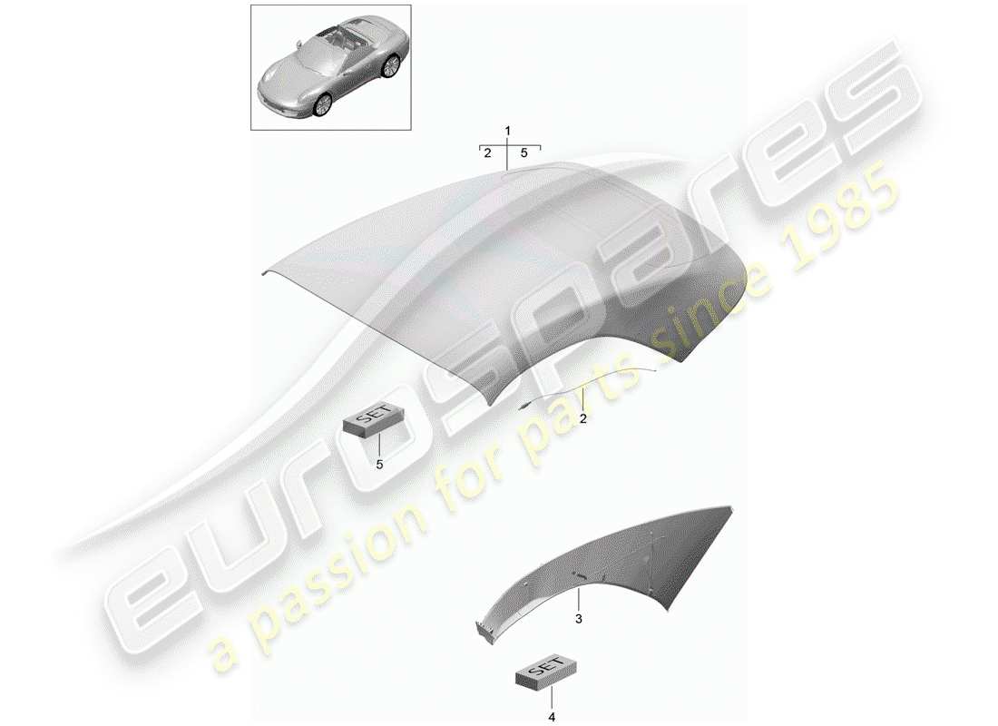 porsche 991 (2012) convertible top covering part diagram