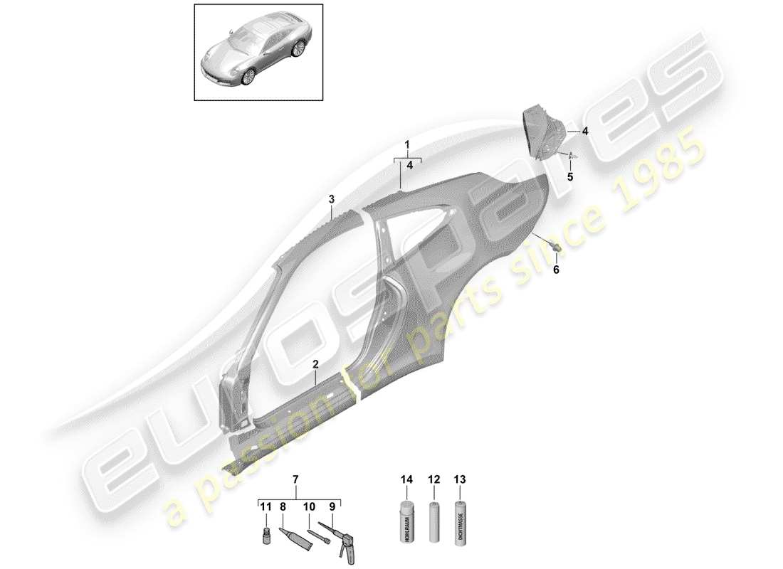 porsche 991 gen. 2 (2020) side panel parts diagram
