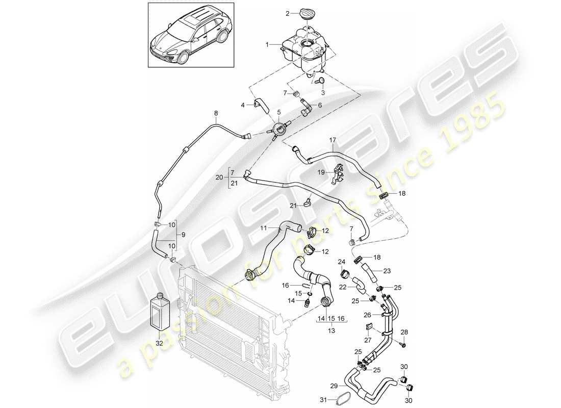 porsche cayenne e2 (2012) water cooling part diagram