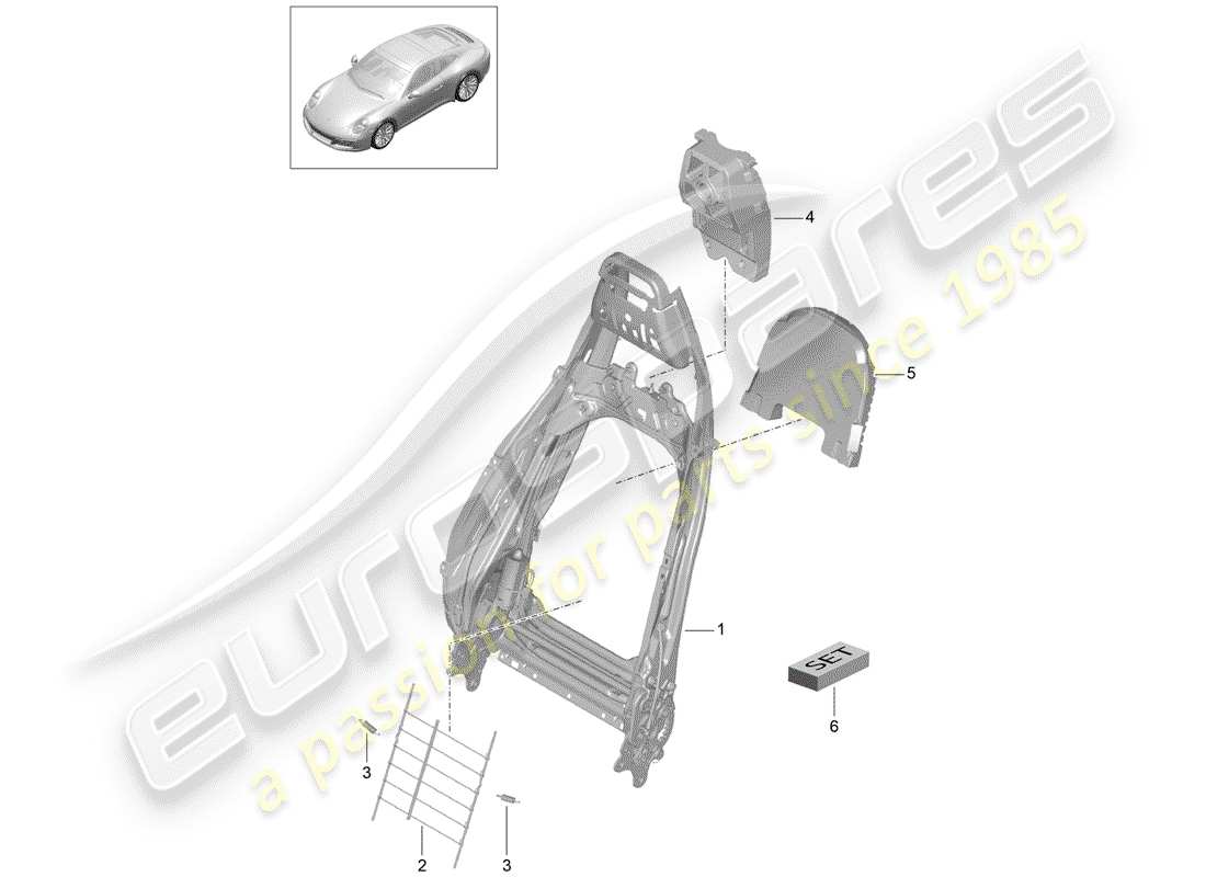 porsche 991 gen. 2 (2020) frame - backrest part diagram