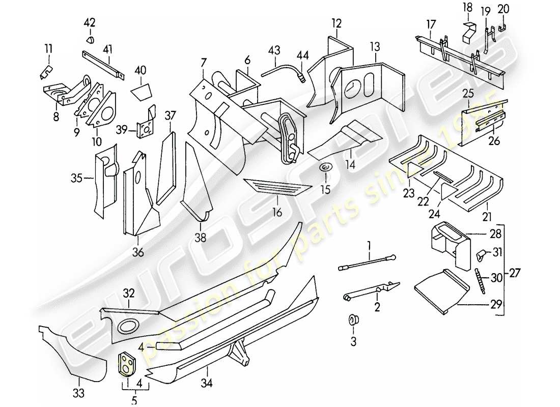 porsche 356/356a (1951) frame - single parts parts diagram