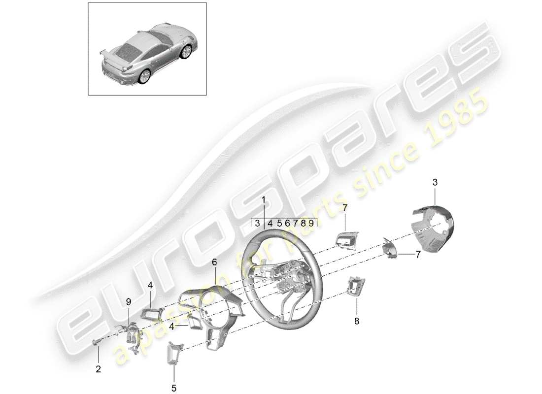 porsche 991 turbo (2016) steering wheel parts diagram
