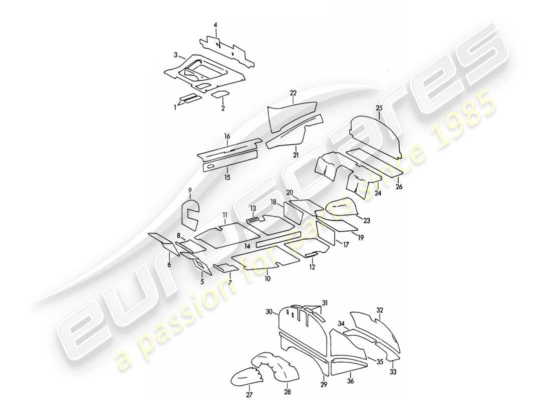 porsche 356b/356c (1961) body shell - damping mat part diagram