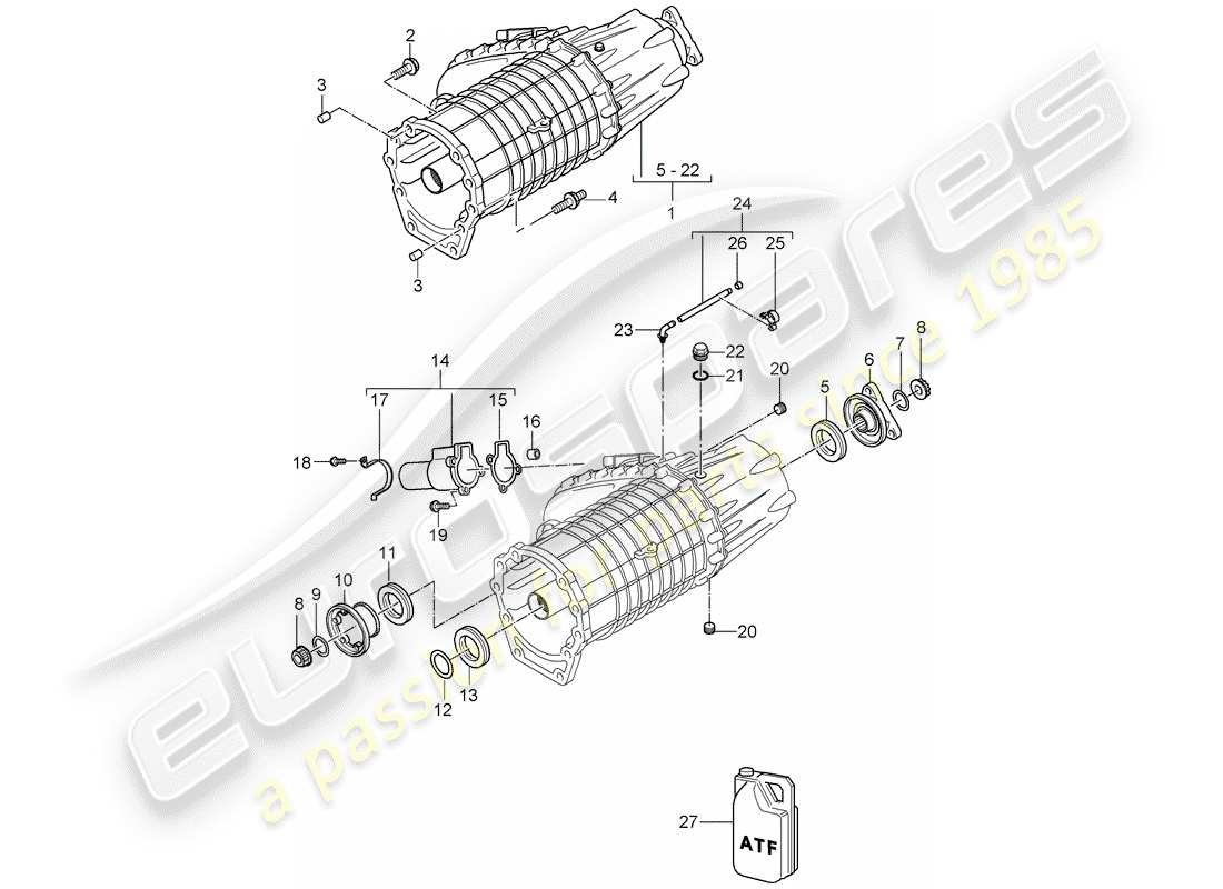 porsche cayenne (2003) transfer box part diagram