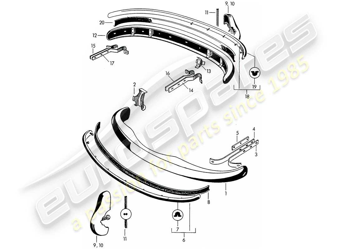 porsche 356/356a (1959) bumper parts diagram