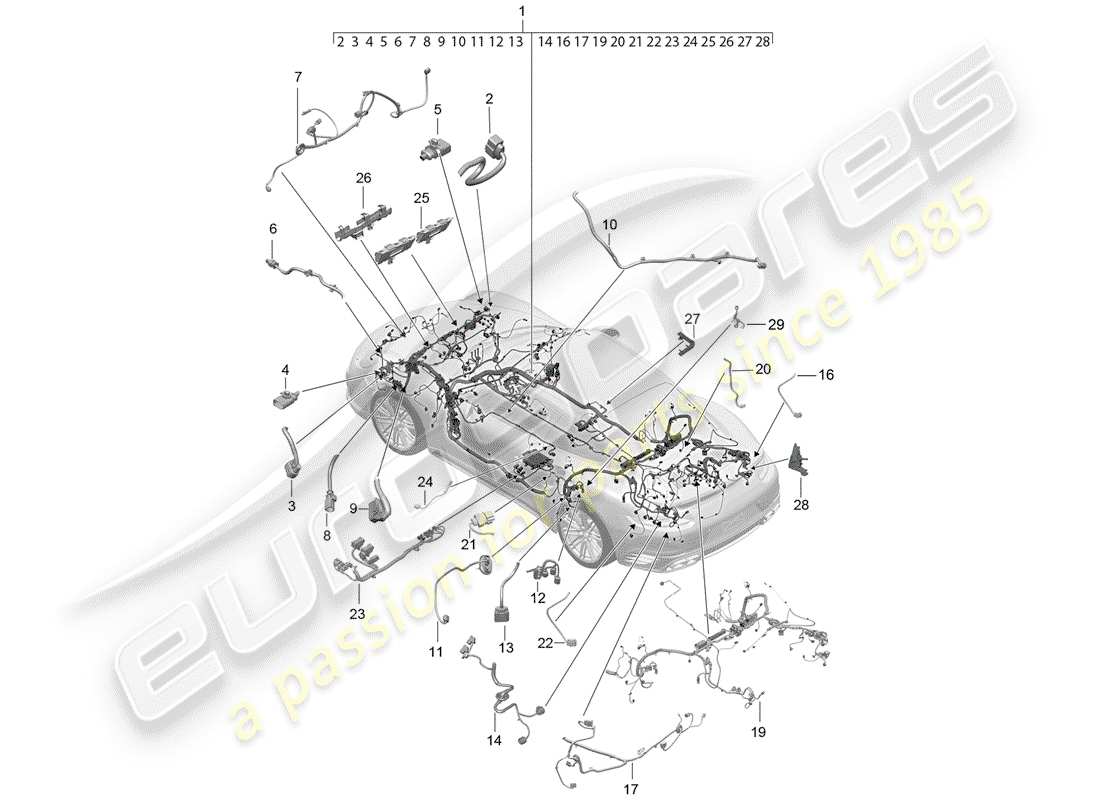porsche 991 turbo (2019) wiring harnesses parts diagram