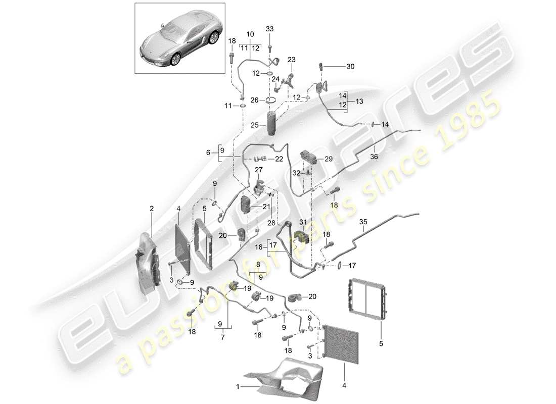 porsche cayman 981 (2014) refrigerant circuit parts diagram