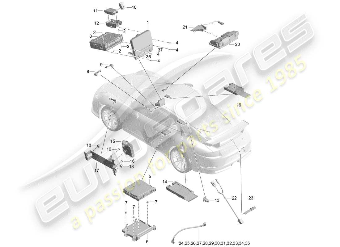 porsche 991r/gt3/rs (2019) display parts diagram