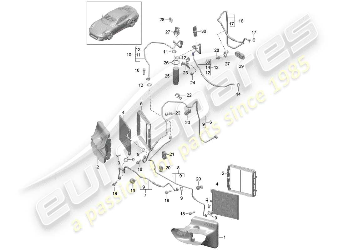 porsche 991 turbo (2016) refrigerant circuit parts diagram